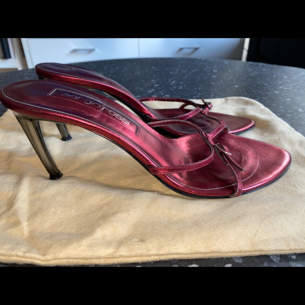 Sergio Rossi Red Iridescent Sandals Size 37
